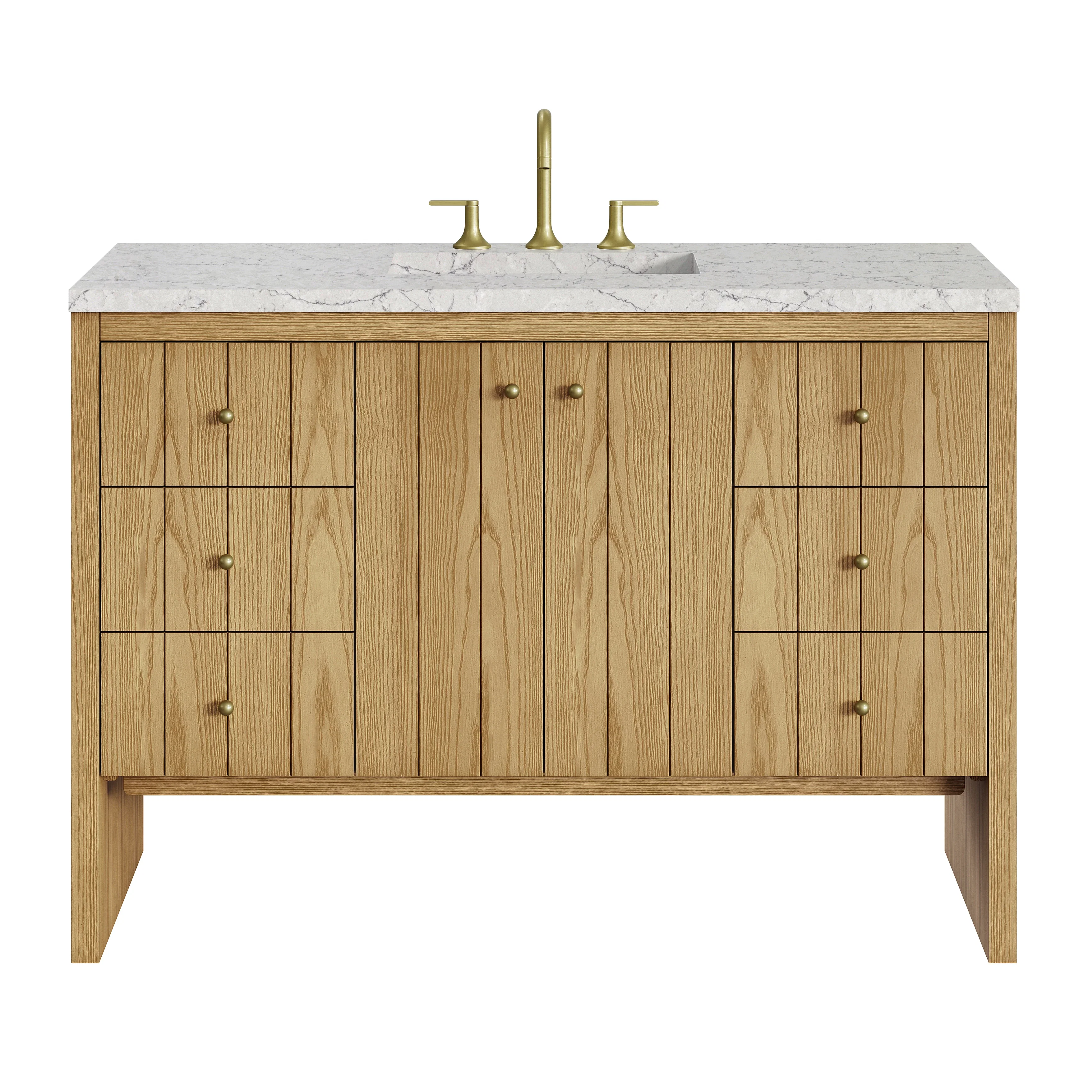 Hudson 48" Single Vanity, Light Natural Oak w/ 3 CM Eternal Jasmine Pearl Top w/ FreePower Wireless Charger