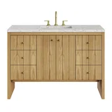Hudson 48" Single Vanity, Light Natural Oak w/ 3 CM Eternal Jasmine Pearl Top w/ FreePower Wireless Charger