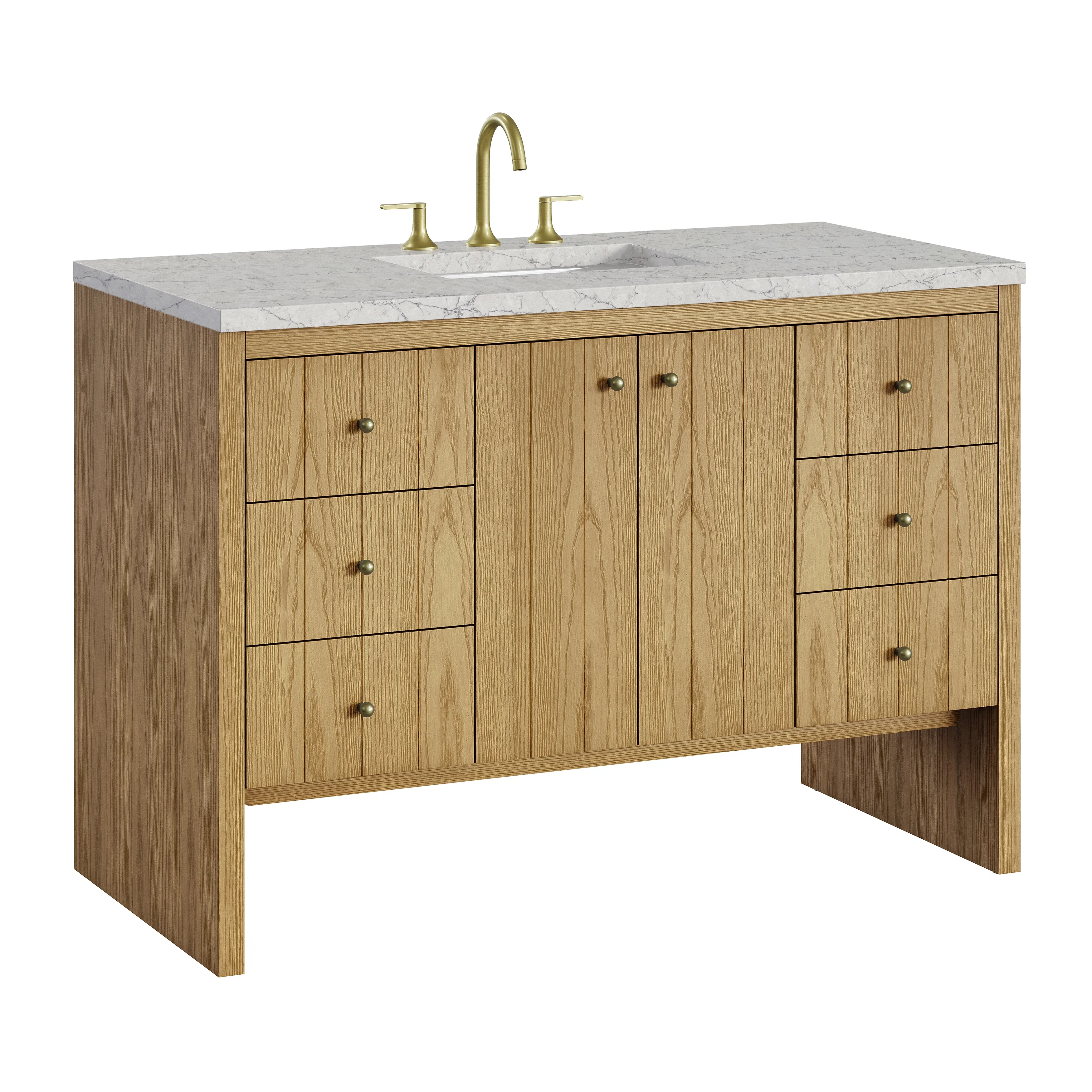 Hudson 48" Single Vanity, Light Natural Oak w/ 3 CM Eternal Jasmine Pearl Top w/ FreePower Wireless Charger