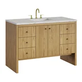 Hudson 48" Single Vanity, Light Natural Oak w/ 3 CM Eternal Jasmine Pearl Top w/ FreePower Wireless Charger