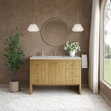 Hudson 48" Single Vanity, Light Natural Oak w/ 3 CM Eternal Jasmine Pearl Top w/ FreePower Wireless Charger