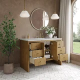 Hudson 48" Single Vanity, Light Natural Oak w/ 3 CM Eternal Jasmine Pearl Top w/ FreePower Wireless Charger