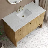 Hudson 48" Single Vanity, Light Natural Oak w/ 3 CM Eternal Jasmine Pearl Top w/ FreePower Wireless Charger