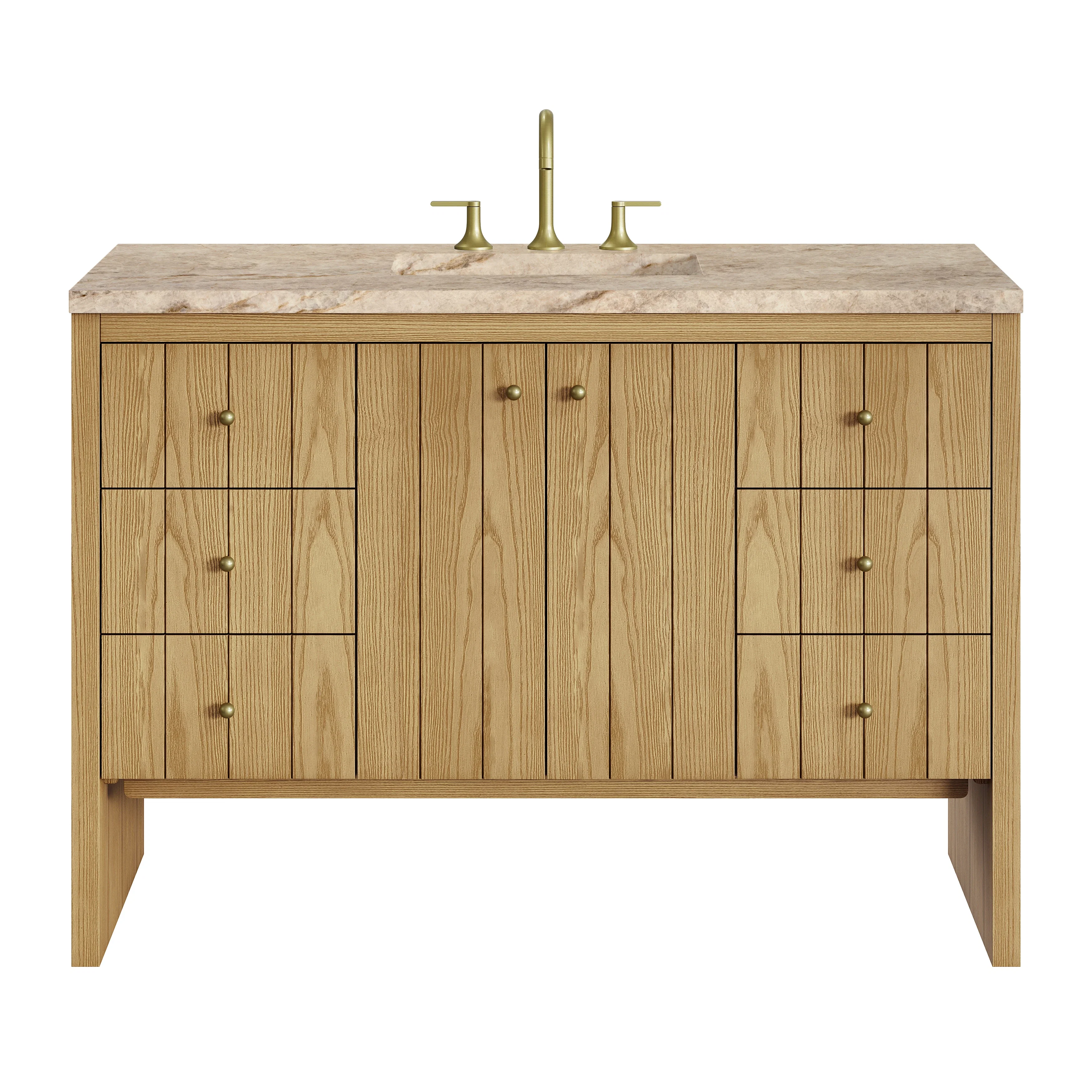 Hudson 48" Single Vanity, Light Natural Oak, w/ 3 CM Tajnar Eclos Top w/FreePower Wireless Charger