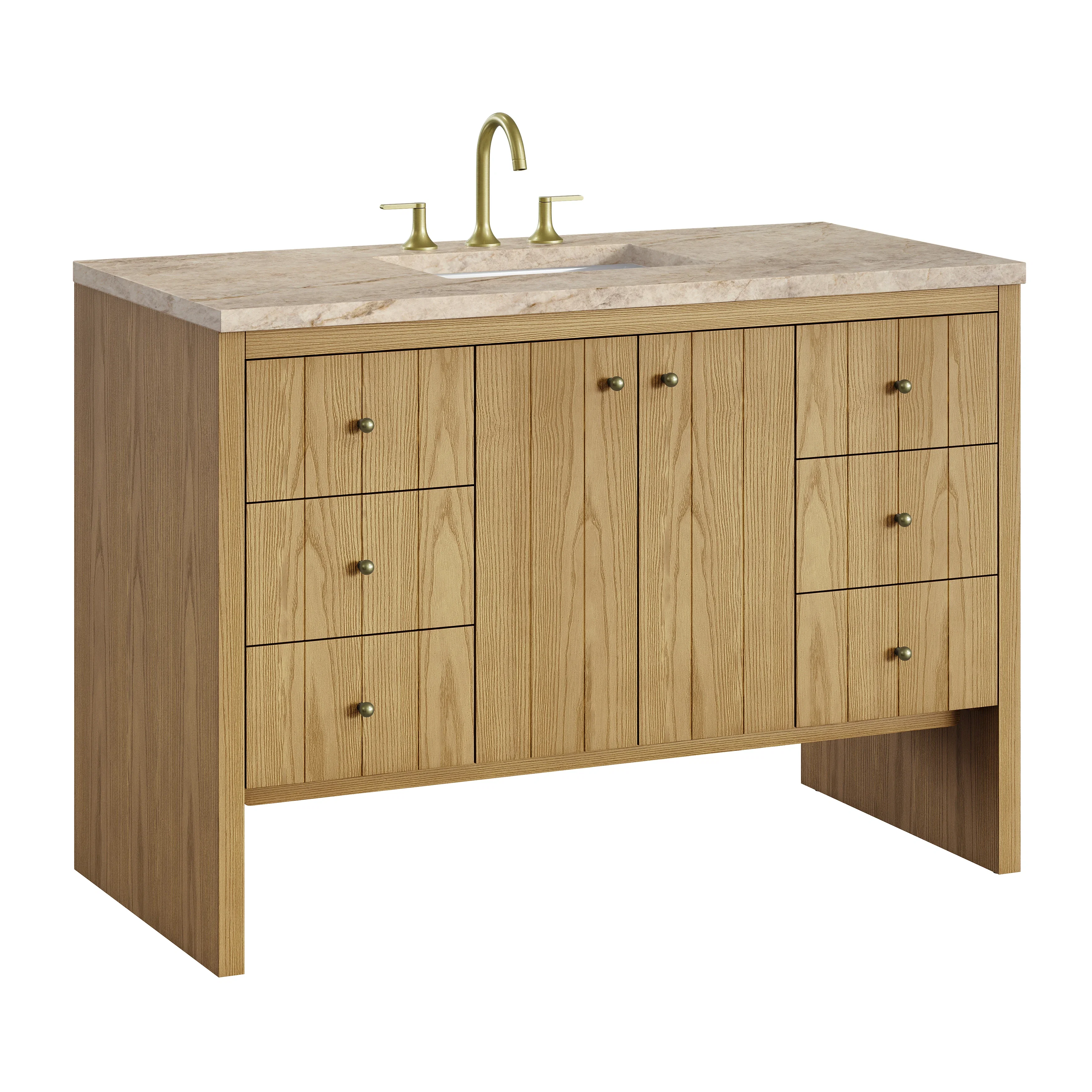 Hudson 48" Single Vanity, Light Natural Oak, w/ 3 CM Tajnar Eclos Top w/FreePower Wireless Charger