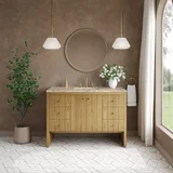 Hudson 48" Single Vanity, Light Natural Oak, w/ 3 CM Tajnar Eclos Top w/FreePower Wireless Charger