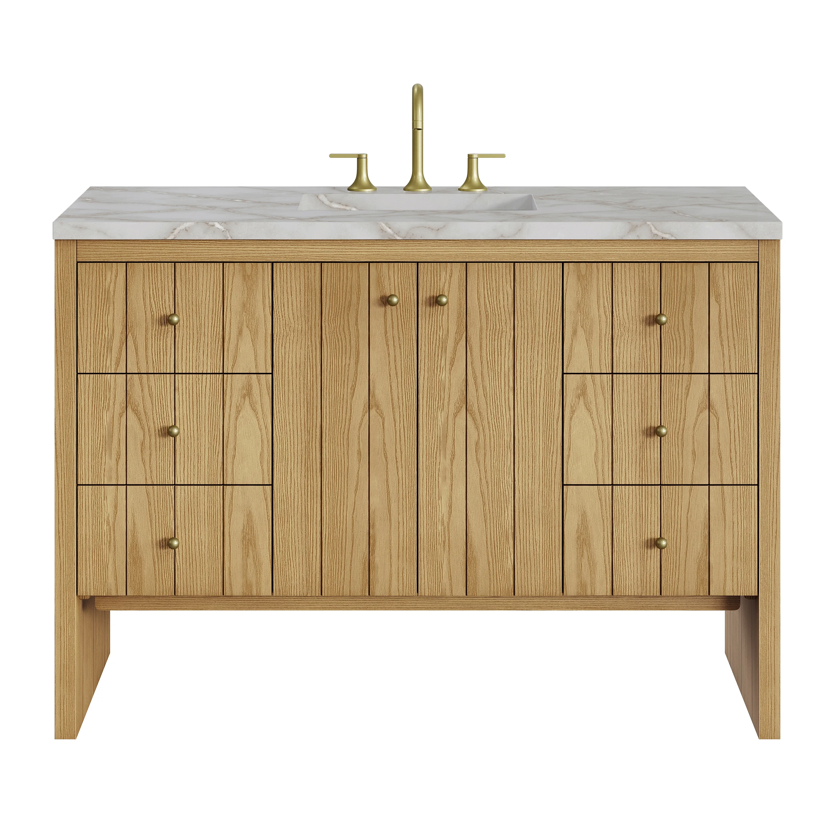 Hudson 48" Single Vanity, Light Natural Oak w/ 3 CM Victorian Silver Top w/ FreePower Wireless Charger