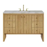 Hudson 48" Single Vanity, Light Natural Oak w/ 3 CM Victorian Silver Top w/ FreePower Wireless Charger