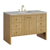 Hudson 48" Single Vanity, Light Natural Oak w/ 3 CM Victorian Silver Top w/ FreePower Wireless Charger