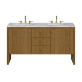Hudson 60" Double Vanity, Honey Oak w/ 3 CM Carrara Marble Top