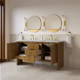 Hudson 60" Double Vanity, Honey Oak w/ 3 CM Carrara Marble Top