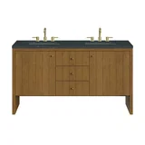 Hudson 60" Double Vanity, Honey Oak w/ 3 CM Charcoal Soapstone Silestone Top