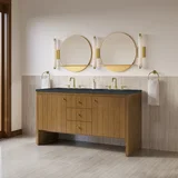 Hudson 60" Double Vanity, Honey Oak w/ 3 CM Charcoal Soapstone Silestone Top