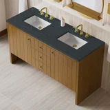 Hudson 60" Double Vanity, Honey Oak w/ 3 CM Charcoal Soapstone Silestone Top