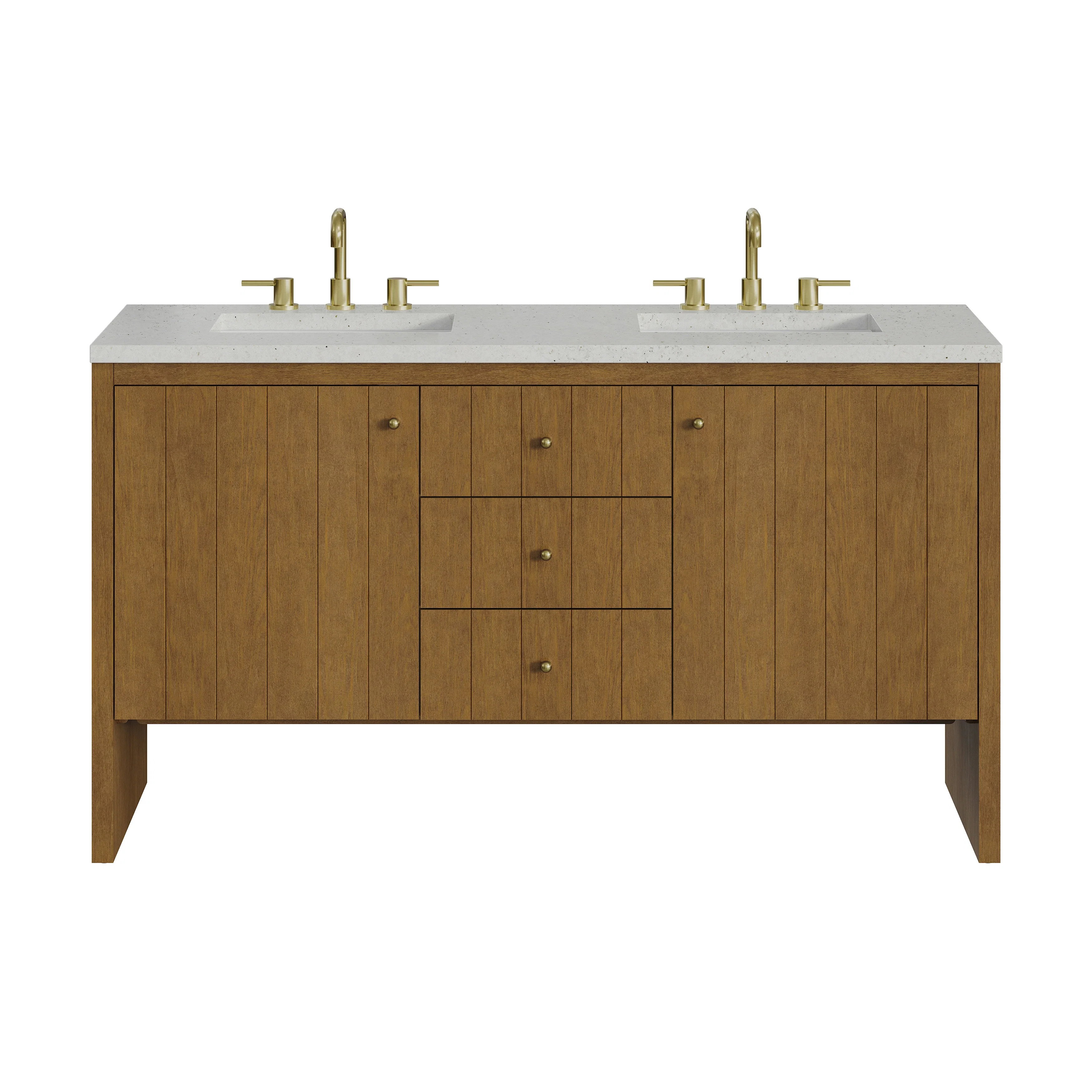 Hudson 60" Double Vanity, Honey Oak w/ 3 CM Lime Delight Silestone Top