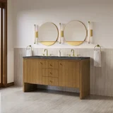 Hudson 60" Double Vanity, Honey Oak w/ 3 CM Parisien Bleu Silestone Top