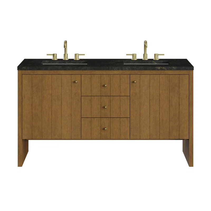 Hudson 60" Double Vanity, Honey Oak w/ 3 CM Phantome Eclos Top