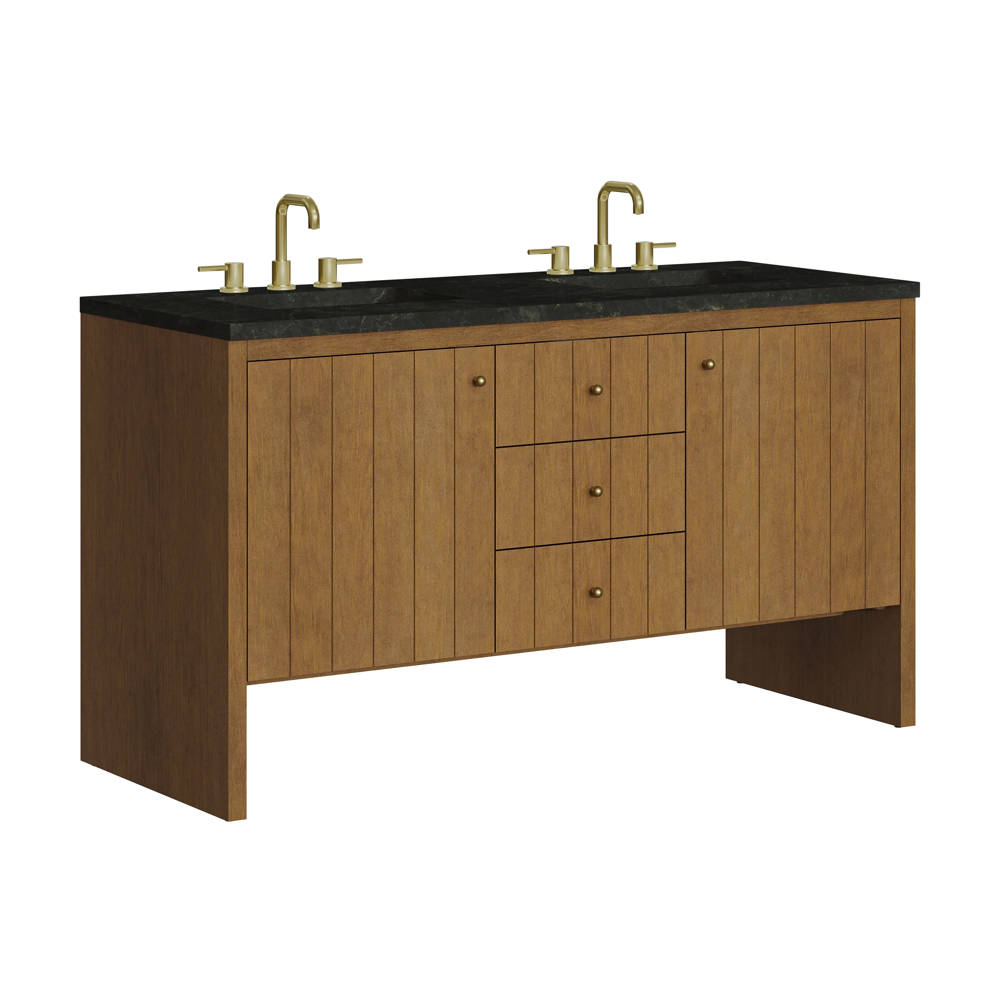 Hudson 60" Double Vanity, Honey Oak w/ 3 CM Phantome Eclos Top