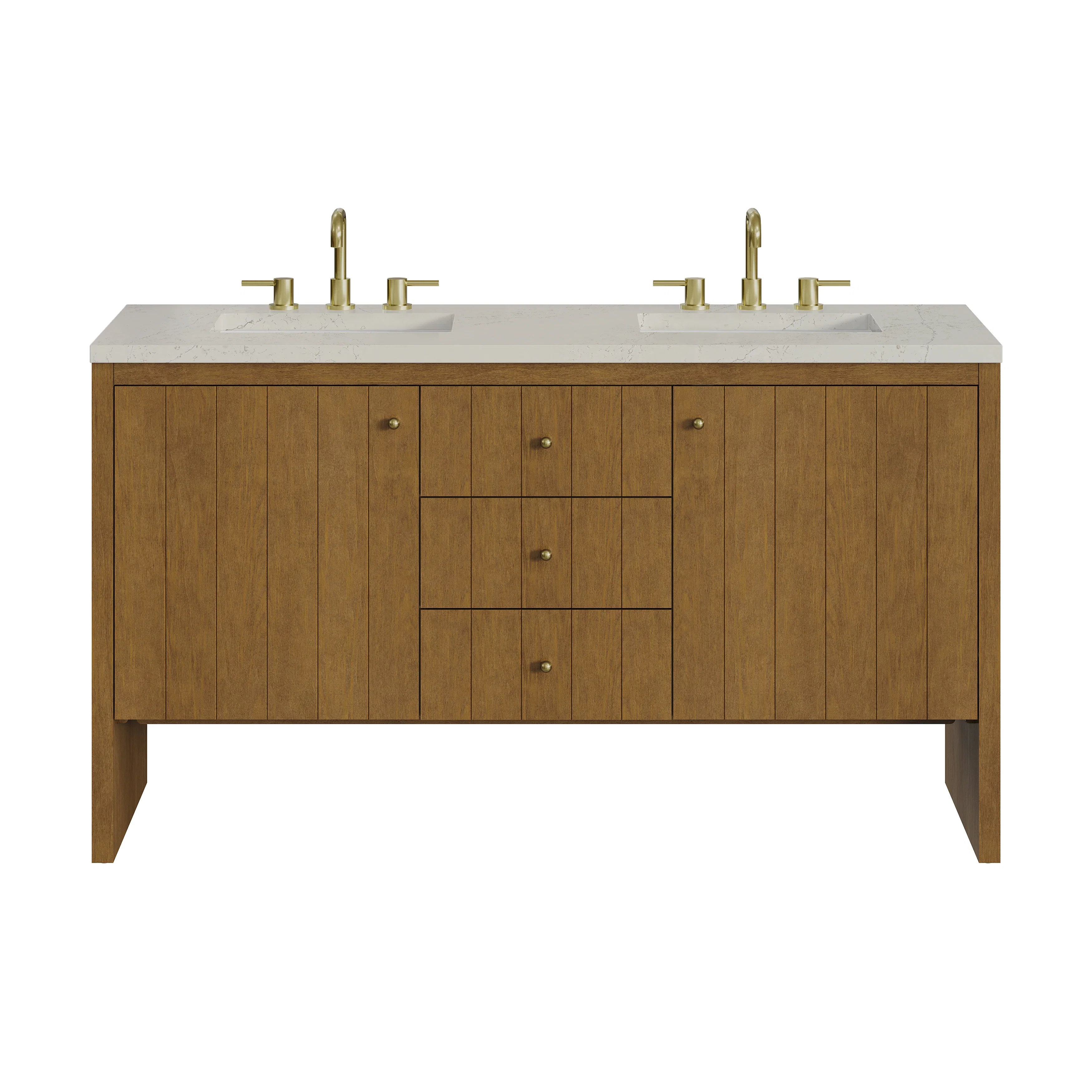 Hudson 60" Double Vanity, Honey Oak w/ 3 CM Siberian Silestone Top