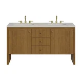 Hudson 60" Double Vanity, Honey Oak w/ 3 CM Siberian Silestone Top