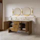 Hudson 60" Double Vanity, Honey Oak w/ 3 CM Siberian Silestone Top