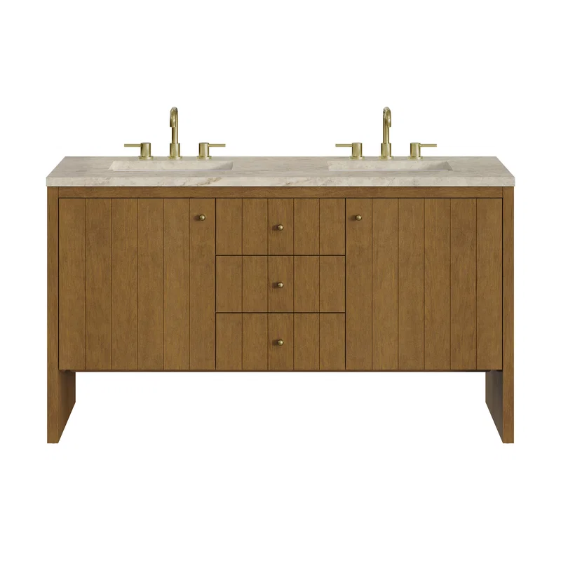 Hudson 60" Double Vanity, Honey Oak w/ 3 CM Tajnar Eclos Top