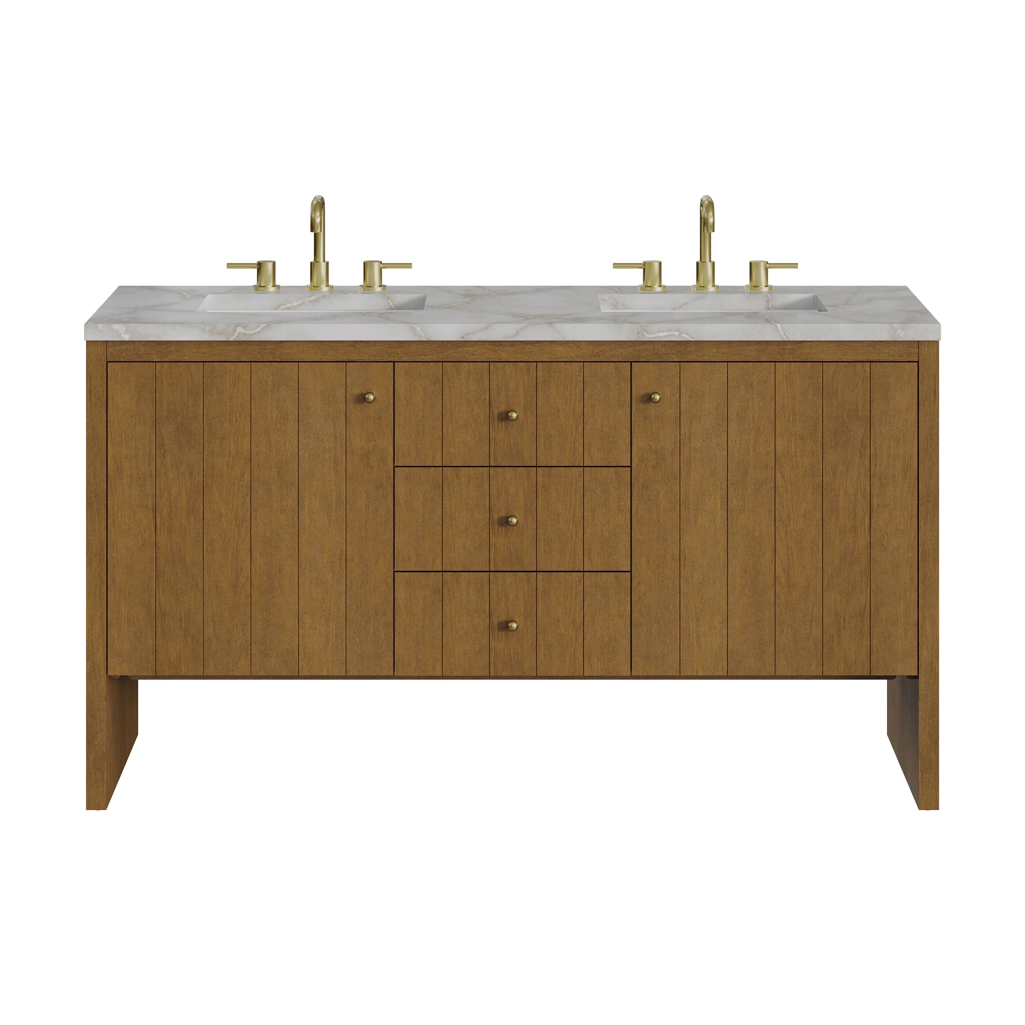Hudson 60" Double Vanity, Honey Oak w/ 3 CM Victorian Silver Silestone Top