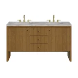 Hudson 60" Double Vanity, Honey Oak w/ 3 CM Victorian Silver Silestone Top
