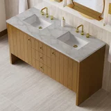 Hudson 60" Double Vanity, Honey Oak w/ 3 CM Victorian Silver Silestone Top