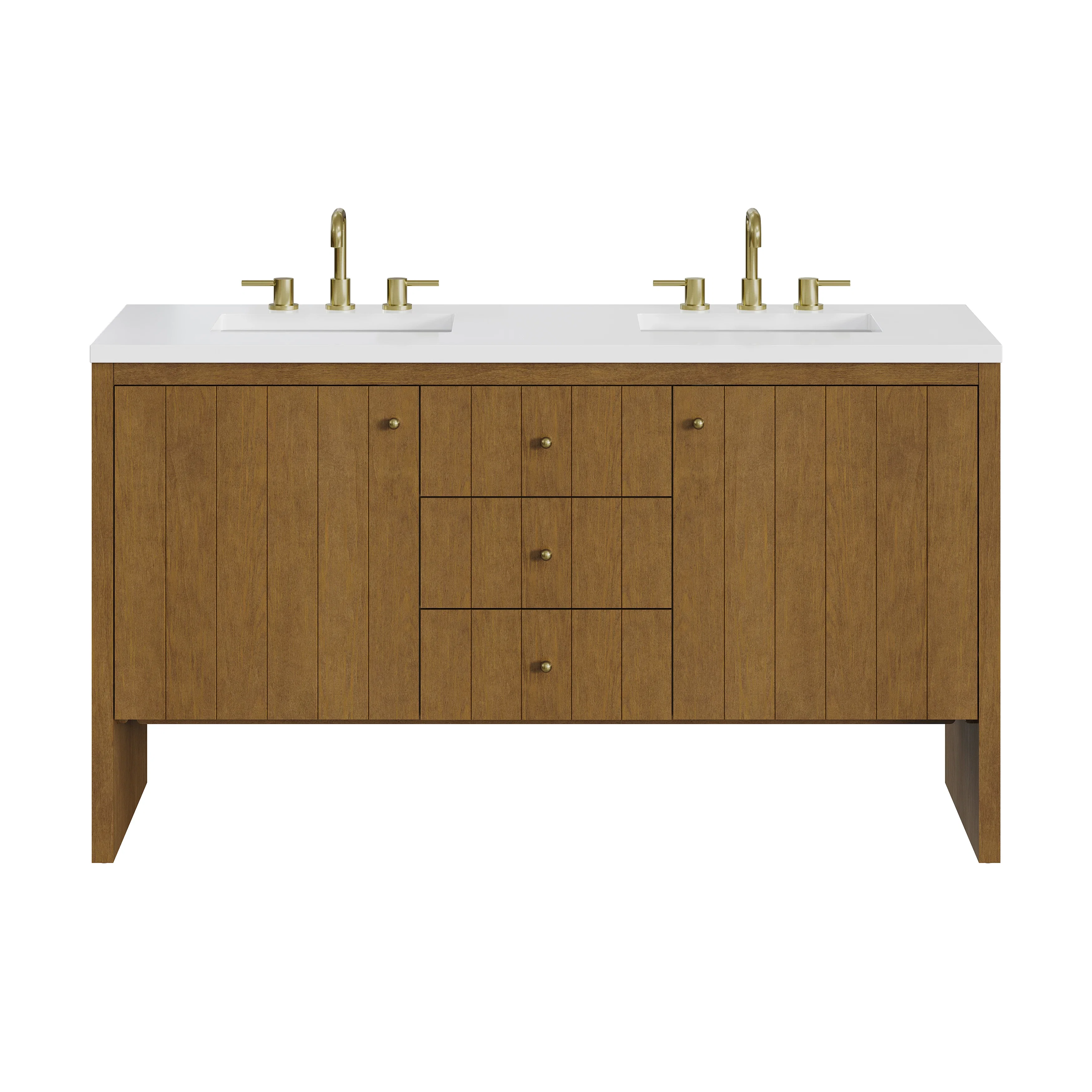 Hudson 60" Double Vanity, Honey Oak w/ 3 CM White Zeus Silestone Top