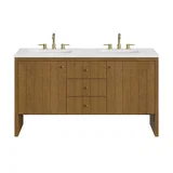 Hudson 60" Double Vanity, Honey Oak w/ 3 CM White Zeus Silestone Top