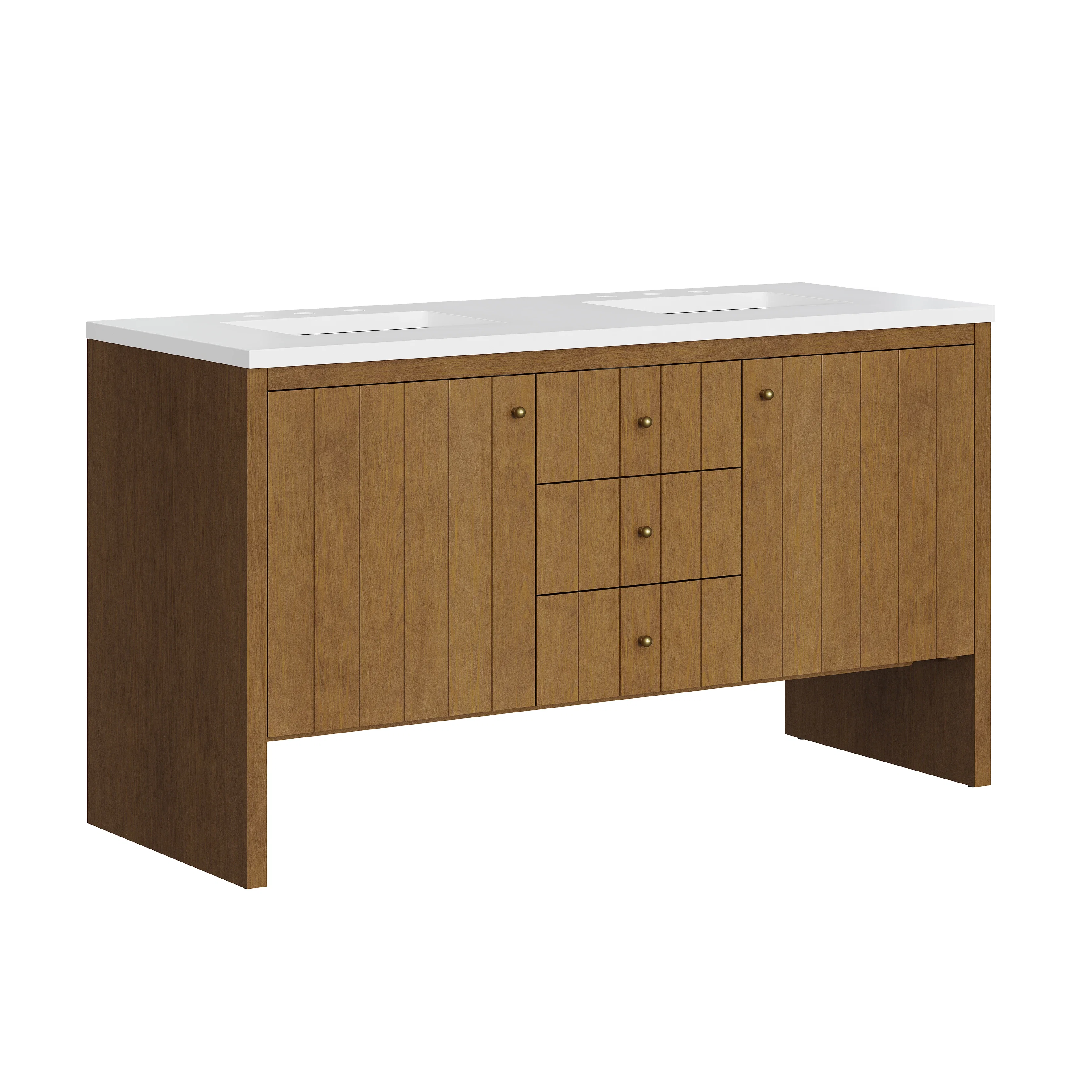 Hudson 60" Double Vanity, Honey Oak w/ 3 CM White Zeus Silestone Top