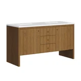 Hudson 60" Double Vanity, Honey Oak w/ 3 CM White Zeus Silestone Top