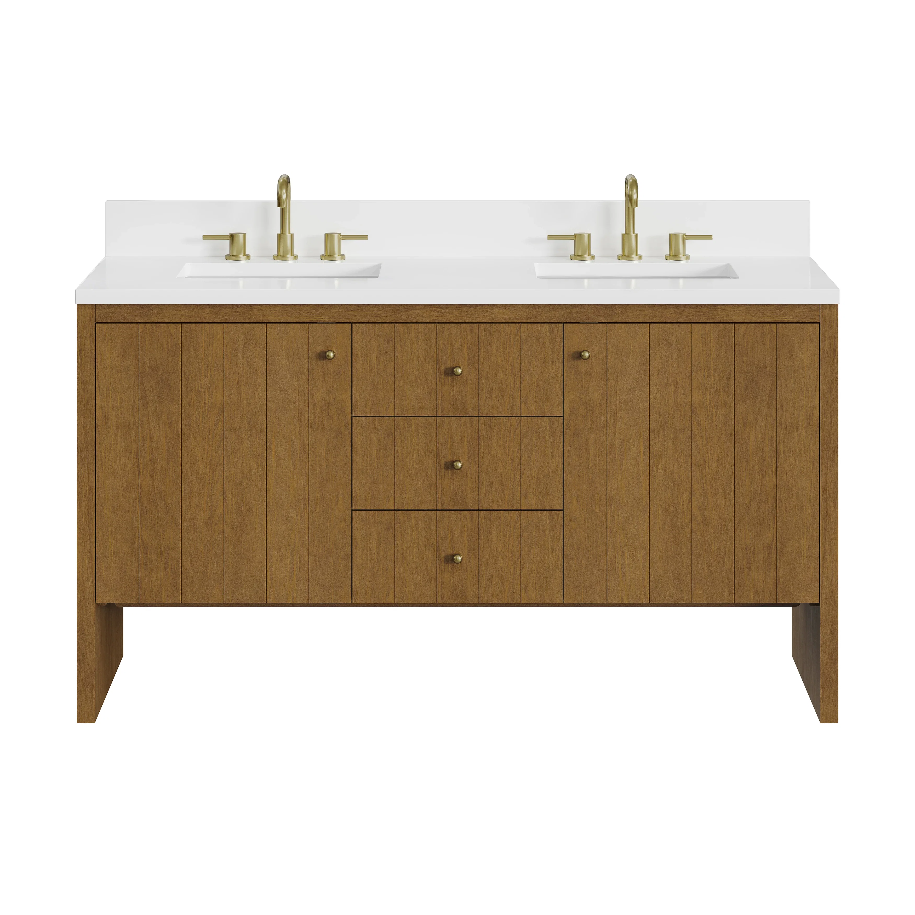 Hudson 60" Double Vanity, Honey Oak w/ 3 CM White Zeus Silestone Top