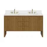 Hudson 60" Double Vanity, Honey Oak w/ 3 CM White Zeus Silestone Top