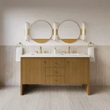 Hudson 60" Double Vanity, Honey Oak w/ 3 CM White Zeus Silestone Top