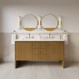 Hudson 60" Double Vanity, Honey Oak w/ 3 CM White Zeus Silestone Top