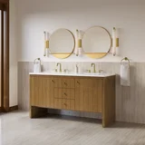 Hudson 60" Double Vanity, Honey Oak w/ 3 CM White Zeus Silestone Top