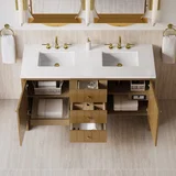Hudson 60" Double Vanity, Honey Oak w/ 3 CM White Zeus Silestone Top