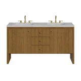 Hudson 60" Double Vanity, Honey Oak w/ 3 CM Eternal Jasmine Pearl Silestone Top w/FreePower Wireless Charger