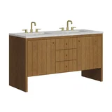 Hudson 60" Double Vanity, Honey Oak w/ 3 CM Eternal Jasmine Pearl Silestone Top w/FreePower Wireless Charger