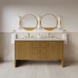 Hudson 60" Double Vanity, Honey Oak w/ 3 CM Eternal Jasmine Pearl Silestone Top w/FreePower Wireless Charger
