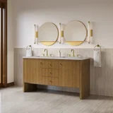 Hudson 60" Double Vanity, Honey Oak w/ 3 CM Eternal Jasmine Pearl Silestone Top w/FreePower Wireless Charger