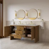 Hudson 60" Double Vanity, Honey Oak w/ 3 CM Eternal Jasmine Pearl Silestone Top w/FreePower Wireless Charger