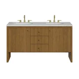 Hudson 60" Double Vanity, Honey Oak w/ 3 CM Ethereal Noctis Silestone Top w/FreePower Wireless Charger