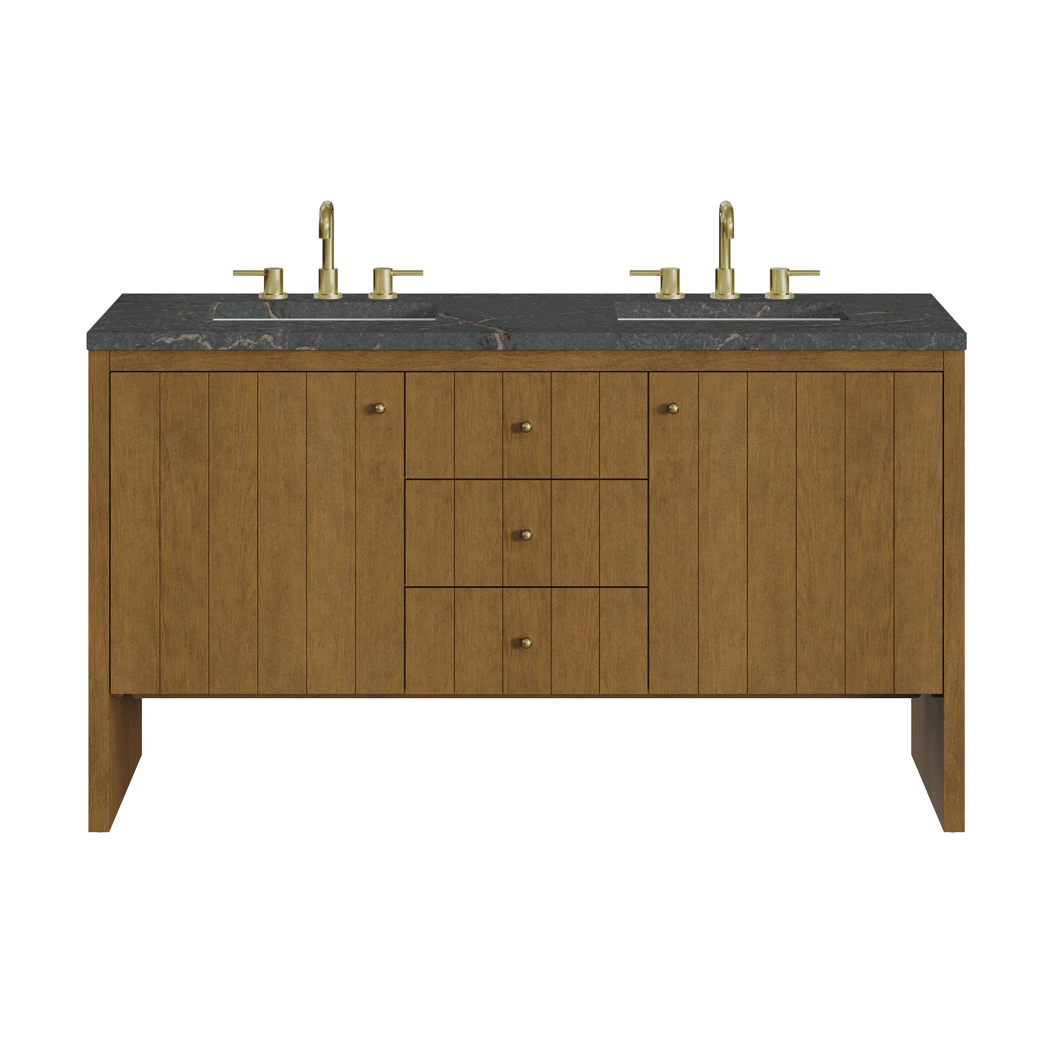 Hudson 60" Double Vanity, Honey Oak w/ 3 CM Parisien Bleu Silestone Top w/FreePower Wireless Charger