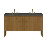 Hudson 60" Double Vanity, Honey Oak w/ 3 CM Parisien Bleu Silestone Top w/FreePower Wireless Charger