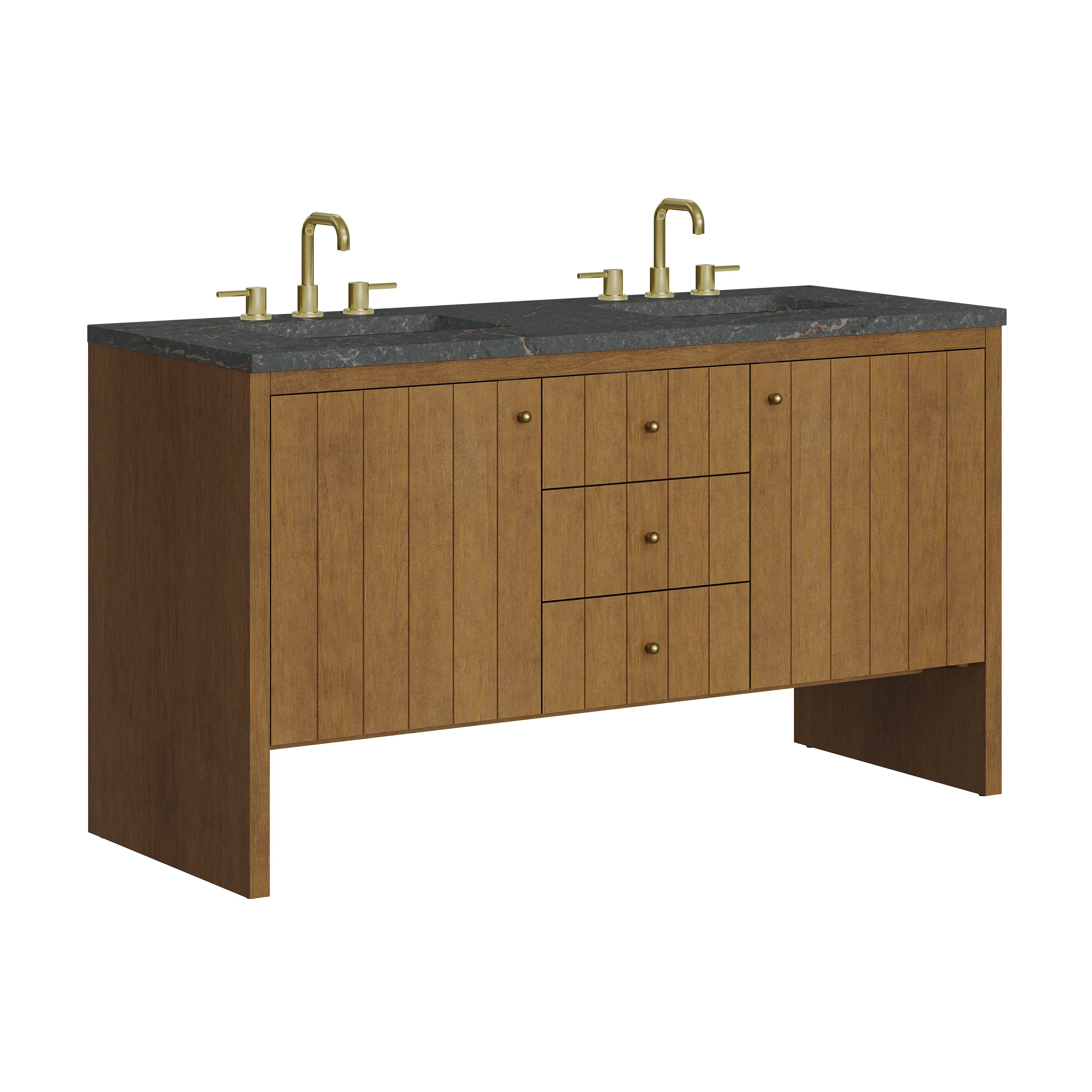 Hudson 60" Double Vanity, Honey Oak w/ 3 CM Parisien Bleu Silestone Top w/FreePower Wireless Charger