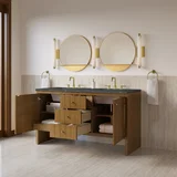 Hudson 60" Double Vanity, Honey Oak w/ 3 CM Parisien Bleu Silestone Top w/FreePower Wireless Charger