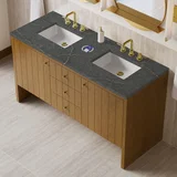 Hudson 60" Double Vanity, Honey Oak w/ 3 CM Parisien Bleu Silestone Top w/FreePower Wireless Charger